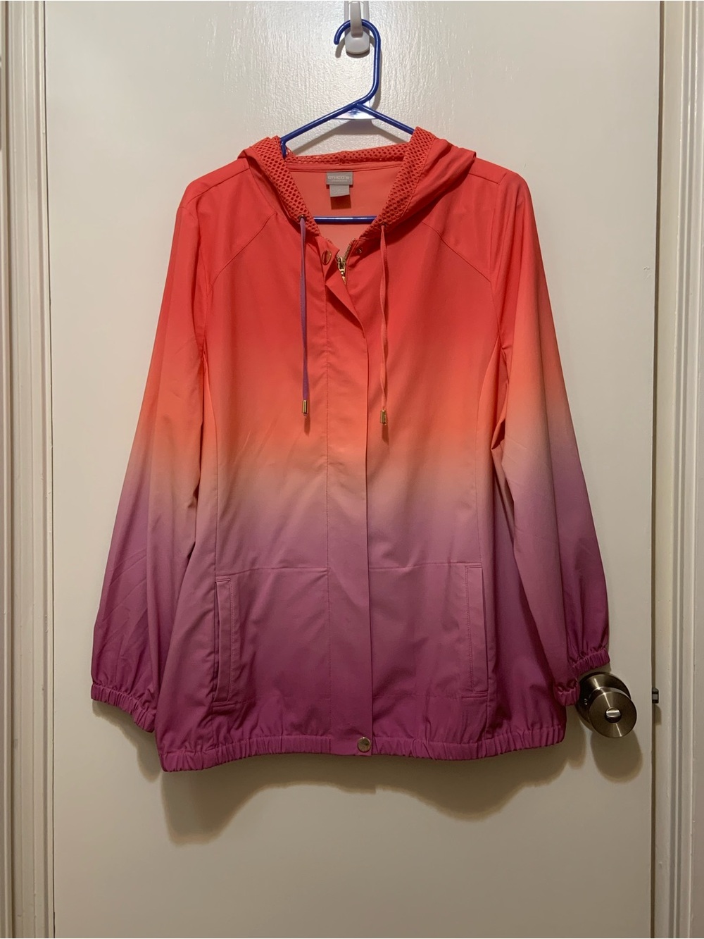 Chico's Zenergy Gradient Ombre Lightweight Hooded Jacket Size 2 (12/14)